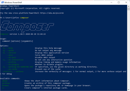 PHP Composer Wellcome screen